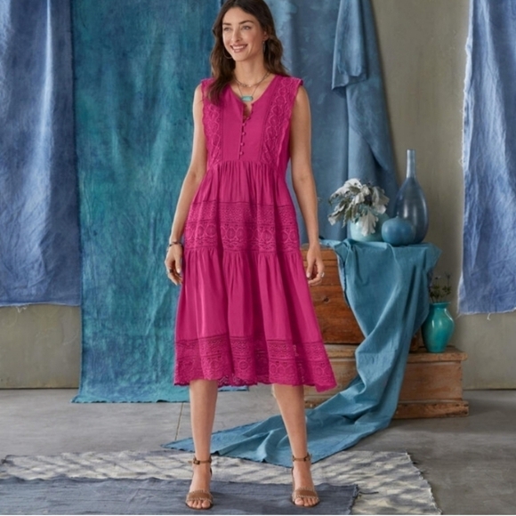 Sundance Bright Tomorrow Boho Peasant Lace Dress Women's Size Small Pink Ruffles - Picture 1 of 9